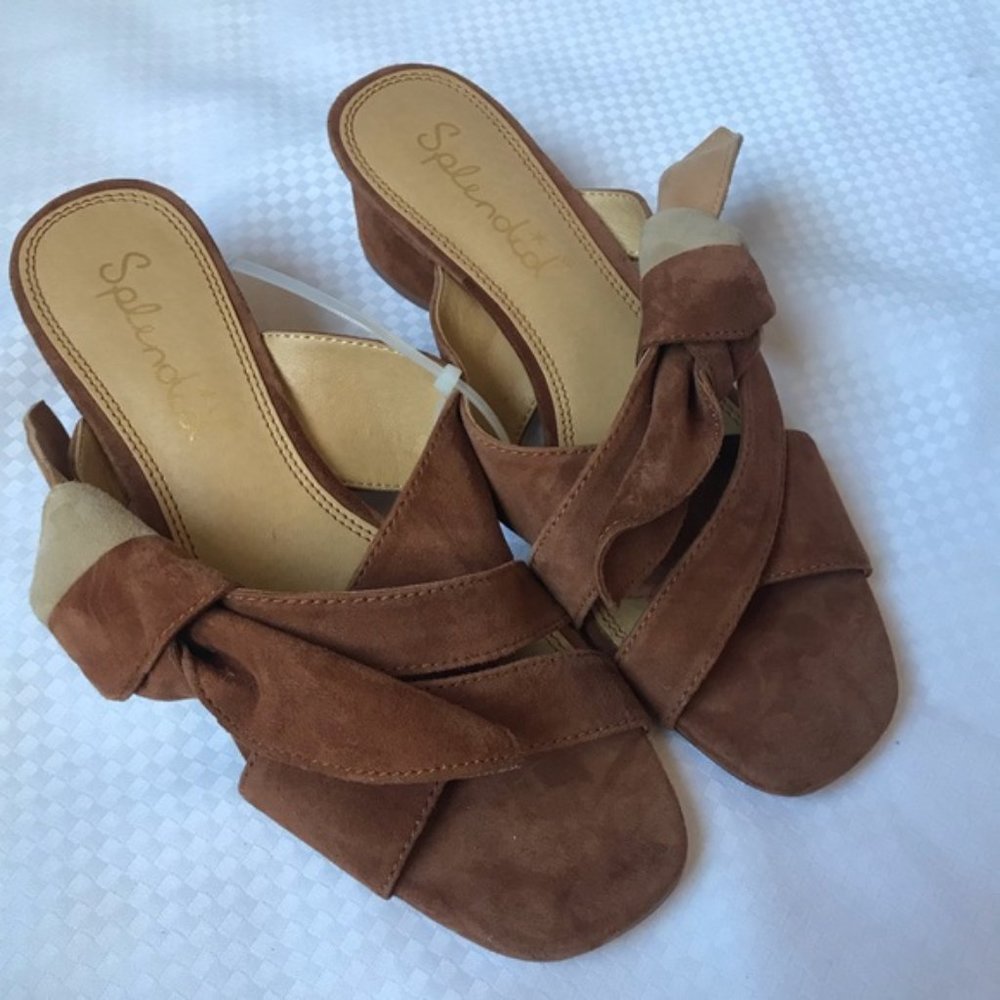 Splendid Women’s Cognac Bow Knot Slip-on Sandals Size 7.5 Suede - Picture 7 of 8